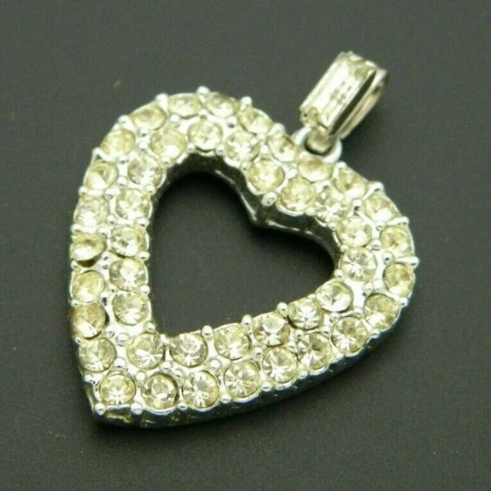 Clear Rhinestone Glass Heart Silver Tone Necklace